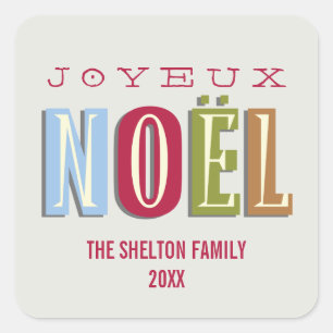 Pegatina Cuadrada Joyeux Noel funky moda verde rojo navidades vacaci