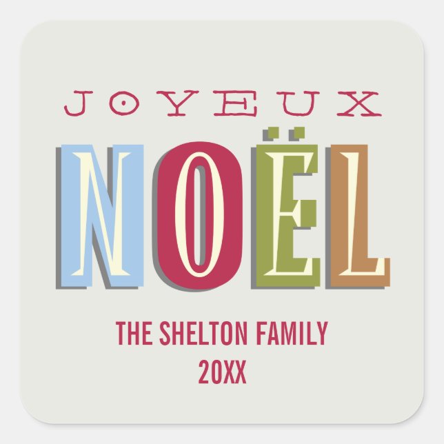 Pegatina Cuadrada Joyeux Noel funky moda verde rojo navidades vacaci (Anverso)