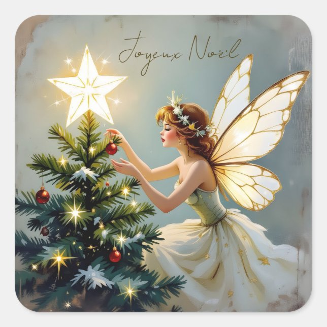 Pegatina Cuadrada Joyeux Noël | Pretty Fairy Christmas (Anverso)