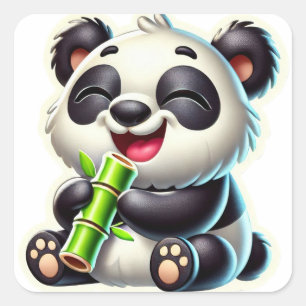 Pegatina Cuadrada Joyful Black Happy Panda