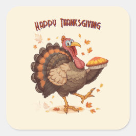 Pegatina Cuadrada Joyful Cartoon Turkey Thanksgiving Sticker