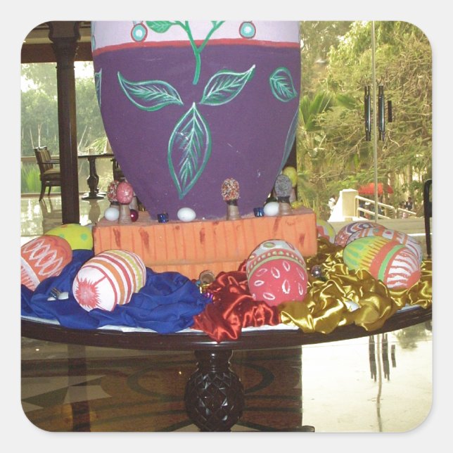 Pegatina Cuadrada Joyful Festive Springtime Easter Colorido Huevos A (Anverso)