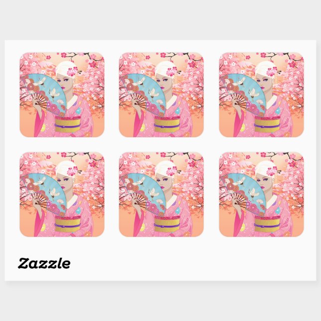 Pegatina Cuadrada Joyful in Japan (Hoja)