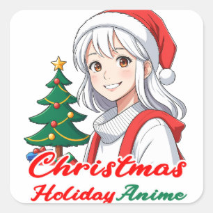 Pegatina Cuadrada Joyful kawaii chica - Navidades Holiday Anime