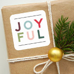Pegatina Cuadrada Joyful Modern Colorful Rainbow Lettering Holiday<br><div class="desc">This modern and minimal Christmas holiday sticker or envelope seal design features "JOYFUL" in sans serif lettering that is styled in cool blue and green colors. Colors include: merlot red,  aqua blue,  holiday red,  olive green,  rose gold,  hunter green,  and accents of dark gray.</div>