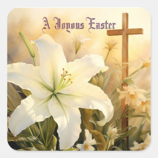 Pegatina Cuadrada Joyous Easter Cross Sticker