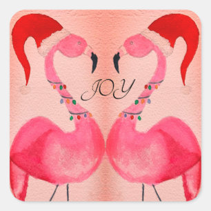 Pegatina Cuadrada Joyous Flamingo Christmas Stickers