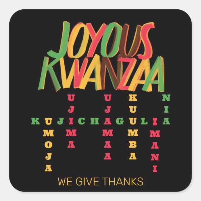 Pegatina Cuadrada Joyous KWANZAA Principios la cruz (Anverso)