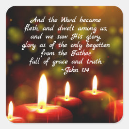 Pegatina Cuadrada Juan 1:14 Palabra se convirtió en Navidades de las