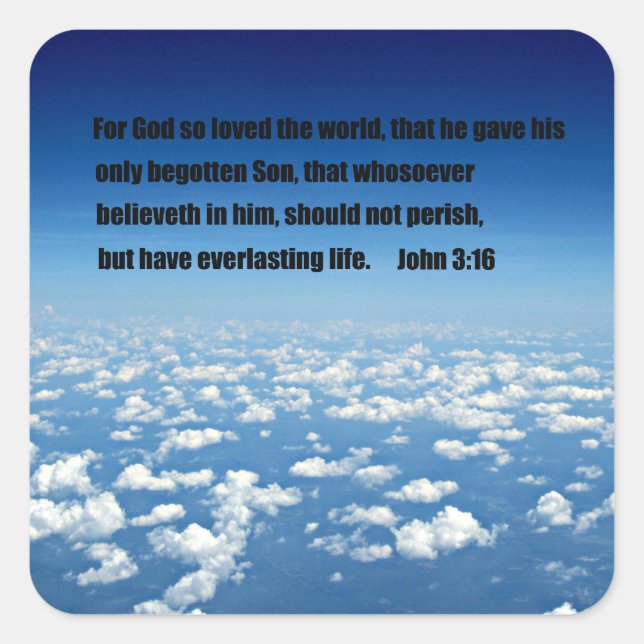 Pegatina Cuadrada Juan 3:16 (Anverso)
