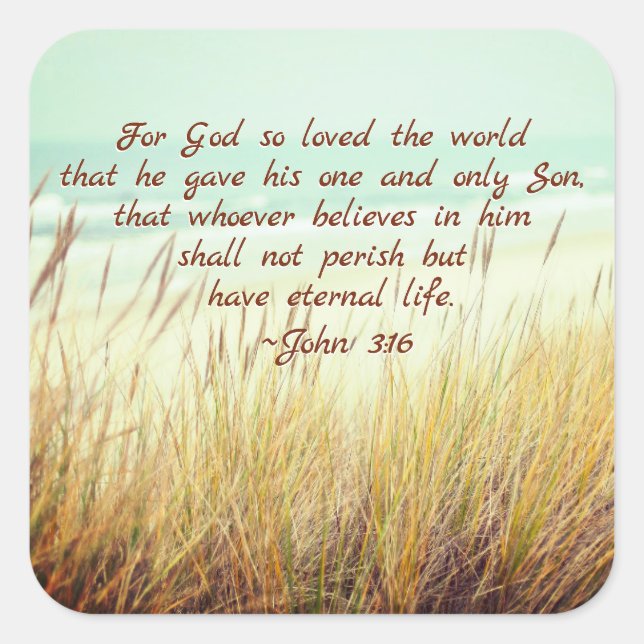 Pegatina Cuadrada Juan 3:16 Por Dios tan amado el mundo, Biblia Vers (Anverso)