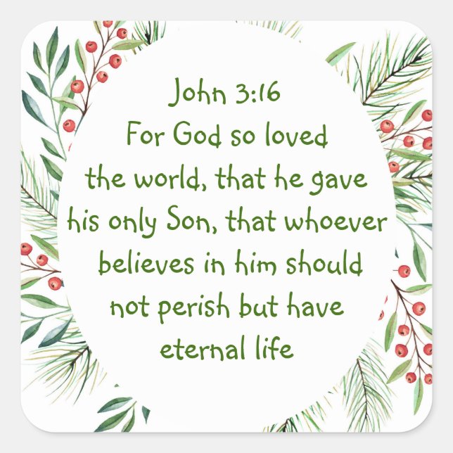 Pegatina Cuadrada Juan 3:16 Por Dios tan amado el mundo Navidades Sq (Anverso)