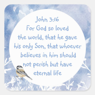 Pegatina Cuadrada Juan 3:16 Porque Dios amó tanto al mundo Navidad  