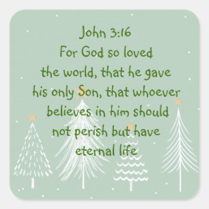 Pegatina Cuadrada Juan 3:16 Porque Dios amó tanto al mundo Navidad 
