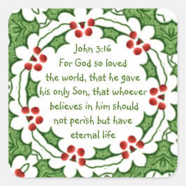 Pegatina Cuadrada Juan 3:16 Porque Dios amó tanto al mundo Navidad