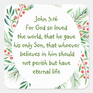 Pegatina Cuadrada Juan 3:16 Porque Dios amó tanto al mundo Navidad S