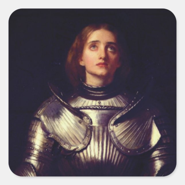 Pegatina Cuadrada Juana de Arco por John Everett Millais (Anverso)