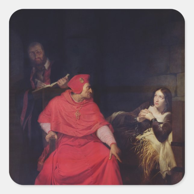 Pegatina Cuadrada Juana de Arco y el Cardenal de Winchester (Anverso)
