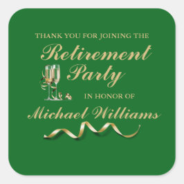 Pegatina Cuadrada Jubilación Clásica Formal Vidrio de Champagne Verd
