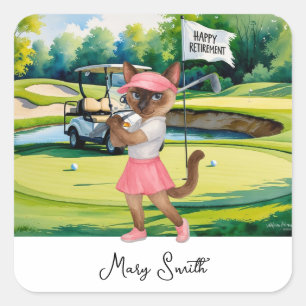 Pegatina Cuadrada Jubilación de golf para los amantes del gato siamé