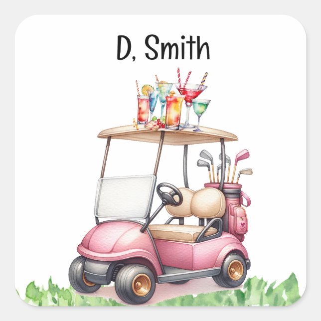 Pegatina Cuadrada Jubilación de golf para una mujer golfista (Anverso)