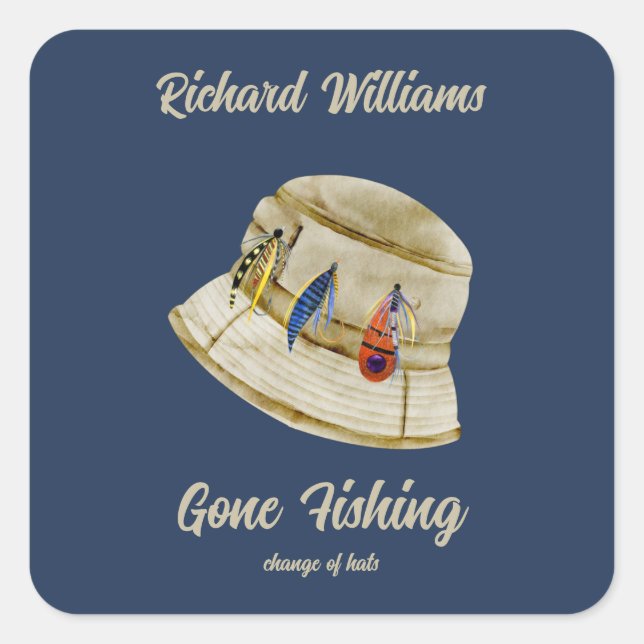 Pegatina Cuadrada Jubilación: Gorra de pescadores retirados (Anverso)