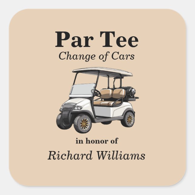 Pegatina Cuadrada Jubilación Gray Golf Cart Par Tee Tema (Anverso)