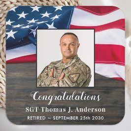 Pegatina Cuadrada Jubilación militar con bandera estadounidense patr