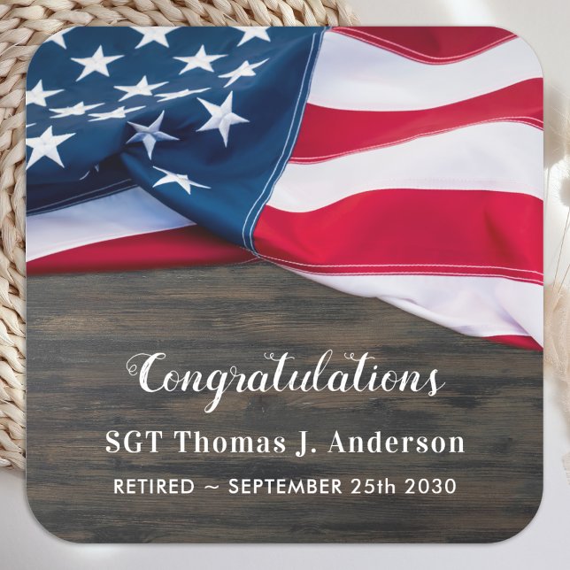 Pegatina Cuadrada Jubilación Patriótica Bandera Americana Militar (Subido por el creador)