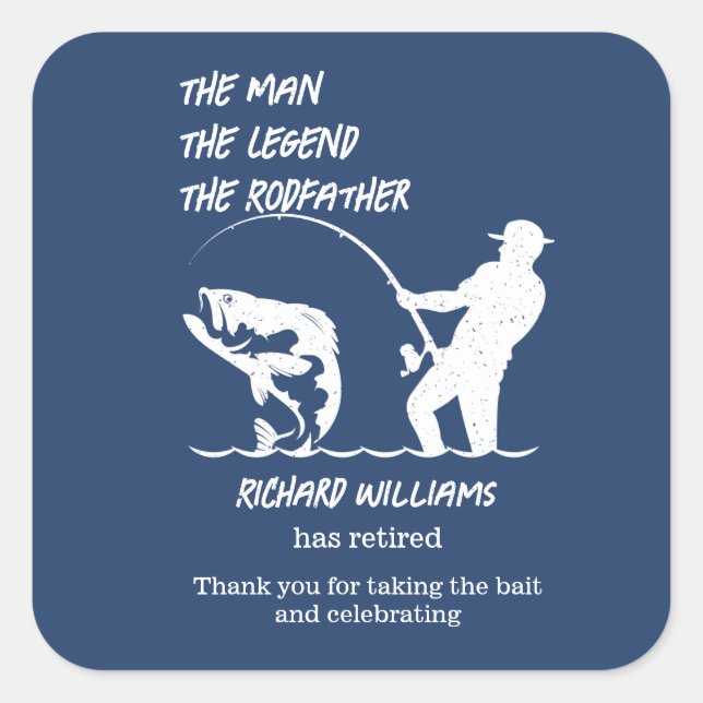 Pegatina Cuadrada Jubilación pescando peces gordos (Anverso)