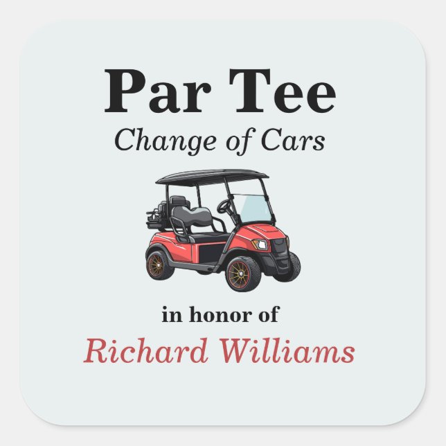 Pegatina Cuadrada Jubilación Red Golf Cart Par Tee Tema (Anverso)