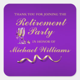 Pegatina Cuadrada Jubilación Vidrio de Champagne clásico formal