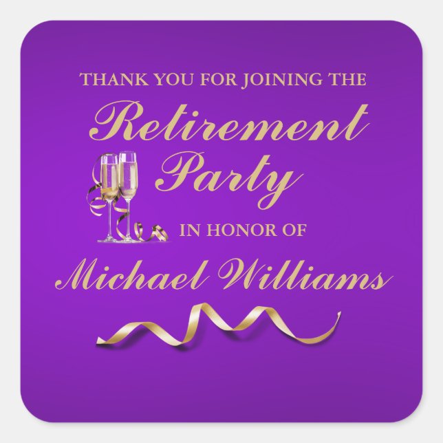 Pegatina Cuadrada Jubilación Vidrio de Champagne clásico formal (Anverso)