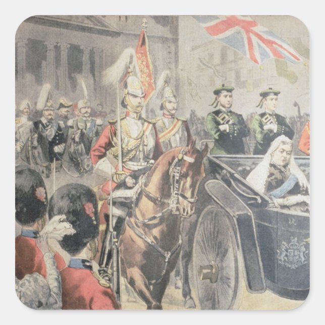 Pegatina Cuadrada Jubileo de la Reina de Inglaterra (Anverso)