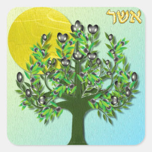 Pegatina Cuadrada Judaica 12 Tribus de Israel Aser