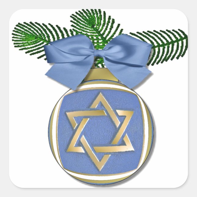 Pegatina Cuadrada Judaica Hanukkah Star Of David Ornament Print (Anverso)