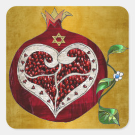 Pegatina Cuadrada Judaica Pomegranate Heart Hanukkah Rosh Hashanah