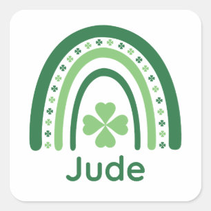 Pegatina Cuadrada Jude Name Clover Boho Rainbow