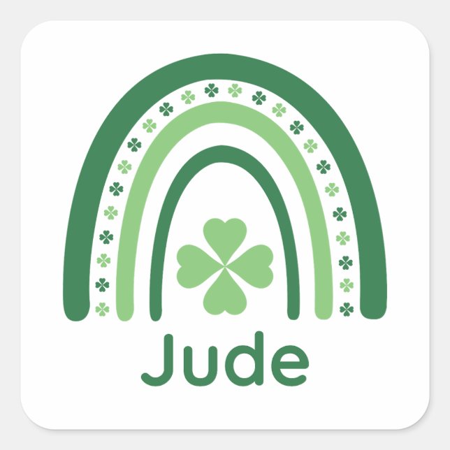 Pegatina Cuadrada Jude Name Clover Boho Rainbow (Anverso)