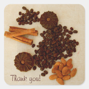 Pegatina Cuadrada Judías, almendras, canela y galletas
