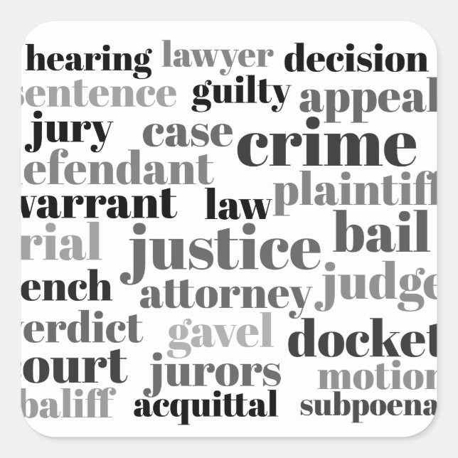 Pegatina Cuadrada Judicial Legal Terns Word Cloud Design (Anverso)