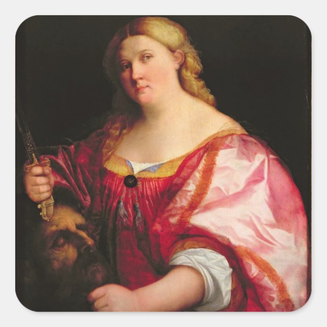 Pegatina Cuadrada Judith, c.1525-28 (aceite sobre lienzo) (Anverso)