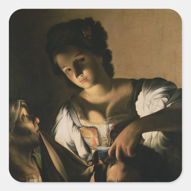 Pegatina Cuadrada Judith con la cabeza de Holofernes, 1615 (Anverso)