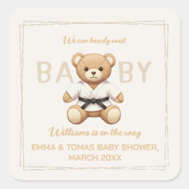 Pegatina Cuadrada Judo Black Belt Bear Baby Shower Collection
