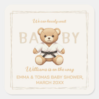 Pegatina Cuadrada Judo Black Belt Bear Baby Shower Collection