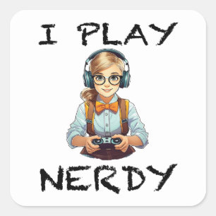 Pegatina Cuadrada Juego al chica de los jugadores nerds