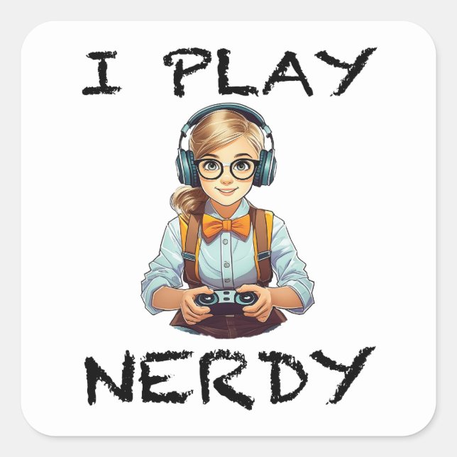 Pegatina Cuadrada Juego al chica de los jugadores nerds (Anverso)