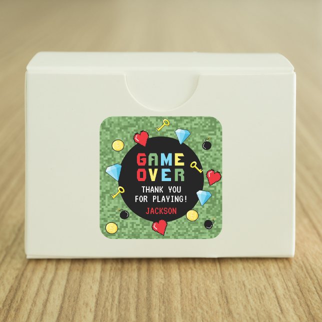 Pegatina Cuadrada Juego de Arcade de Pixels por cumpleaños de niños (Subido por el creador)