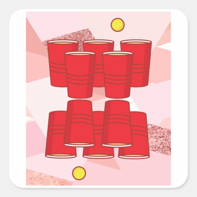 Pegatina Cuadrada Juego de bebida fiesta Beerpong Beer Pong (Anverso)