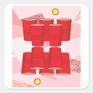 Pegatina Cuadrada Juego de bebida fiesta Beerpong Beer Pong